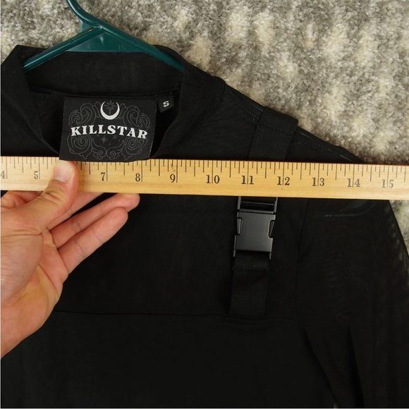 Killstar Half Mesh With Buckle Cross Left Shoulder Top Round Neck Womens S Black - Picture 13 of 13
